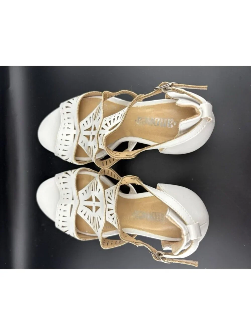 Andrea. White Cutout Heeled Sandals Womens 5.5 Slingback Peep Toe Dress Shoes - Picture 6 of 10